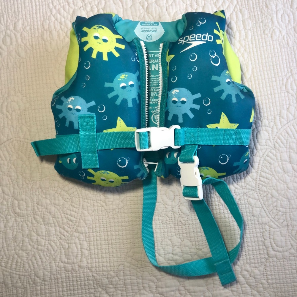 Speedo Teal Bubble Swim Life Jacket Vest Zipper Buckle closure Infant under 30lb